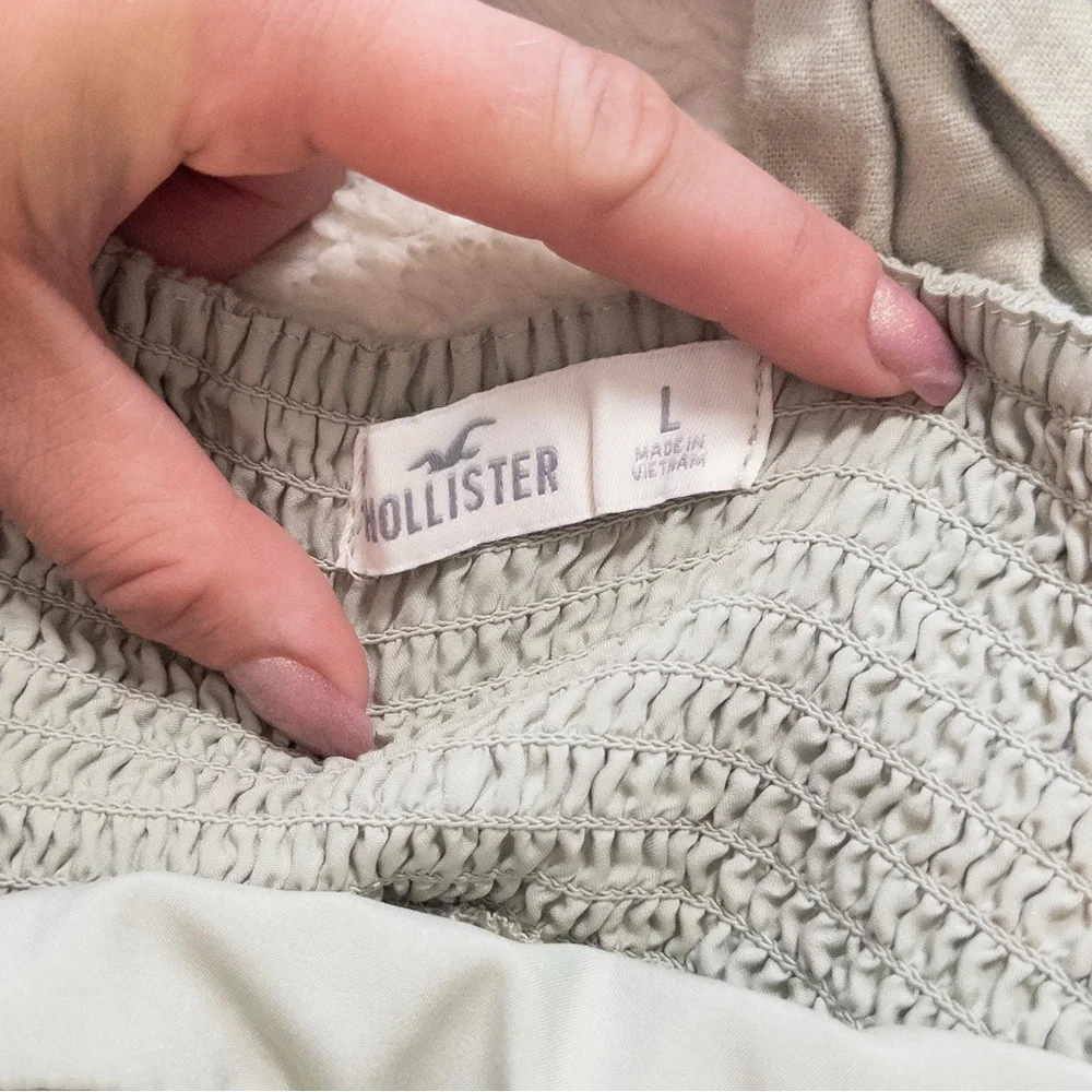 Hollister Sage Green Puff Sleeve Crop Top Linen Blend Size Large
